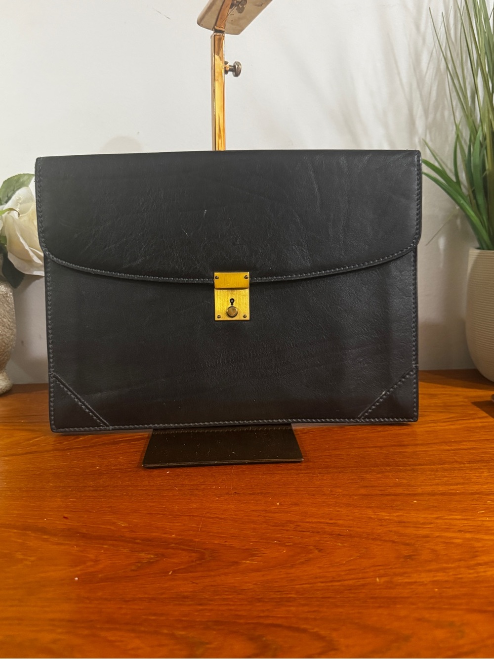 Gazzarrini Firenze Black Leather Men’s Document Folio Gold Lock have the key - Picture 3 of 14